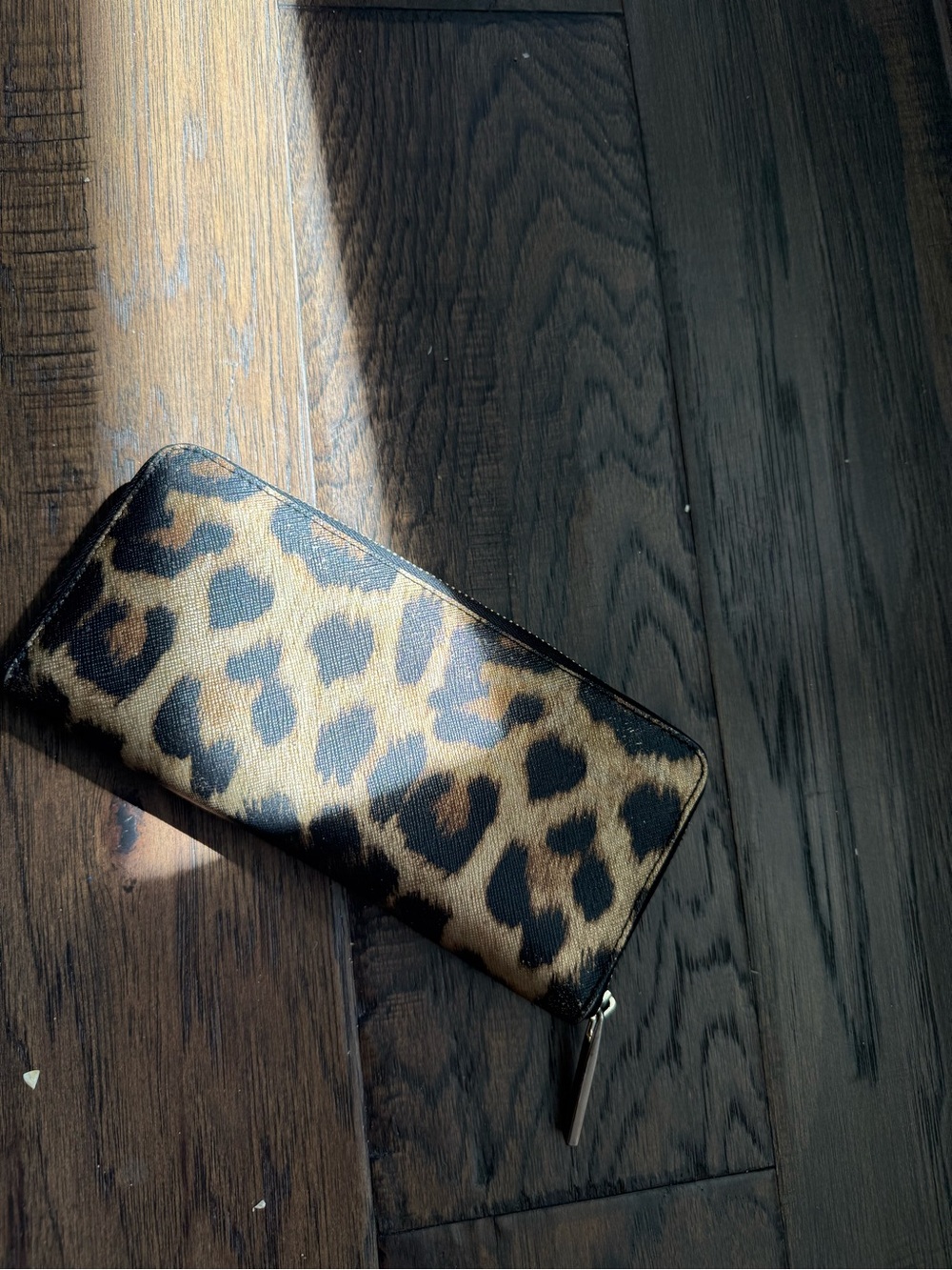 Danier Leopard Print Zip-Around Wallet - Brown & Black